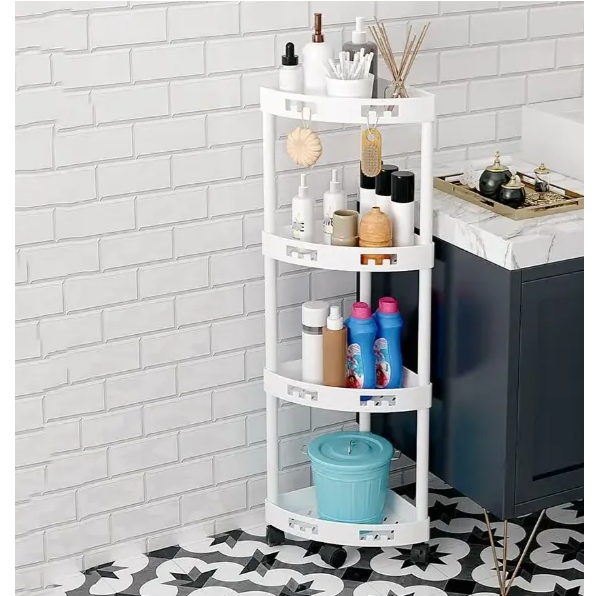 Raft de organizare pentru baie cu 4 etaje si roti, Alb, 34 x 24 x 93 cm [5]