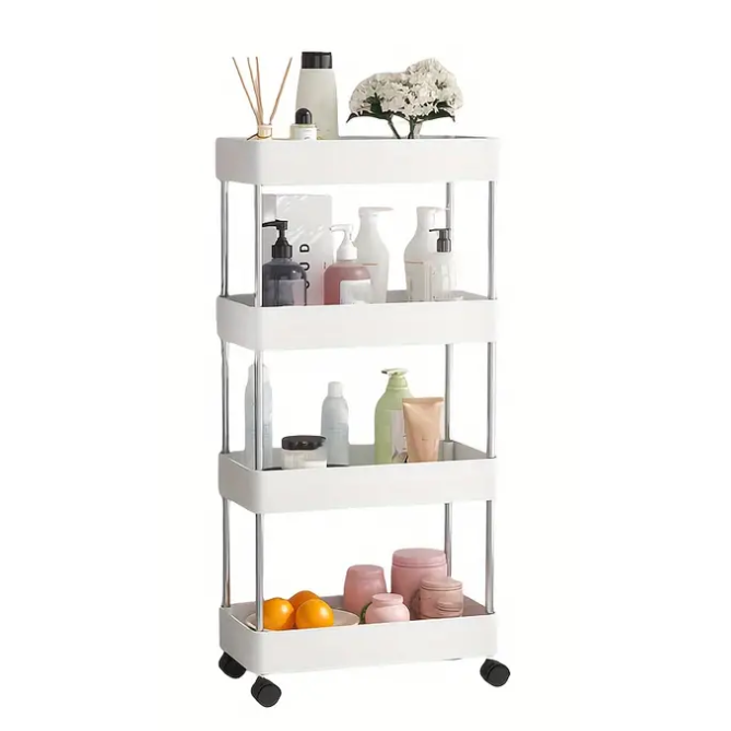 Raft de organizare pentru baie cu 4 etaje si roti, Alb, 39 x 12 x 80 cm [2]