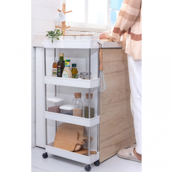 Raft de organizare pentru baie cu 4 etaje si roti, Alb, 40 x 22 x 87 cm [5]