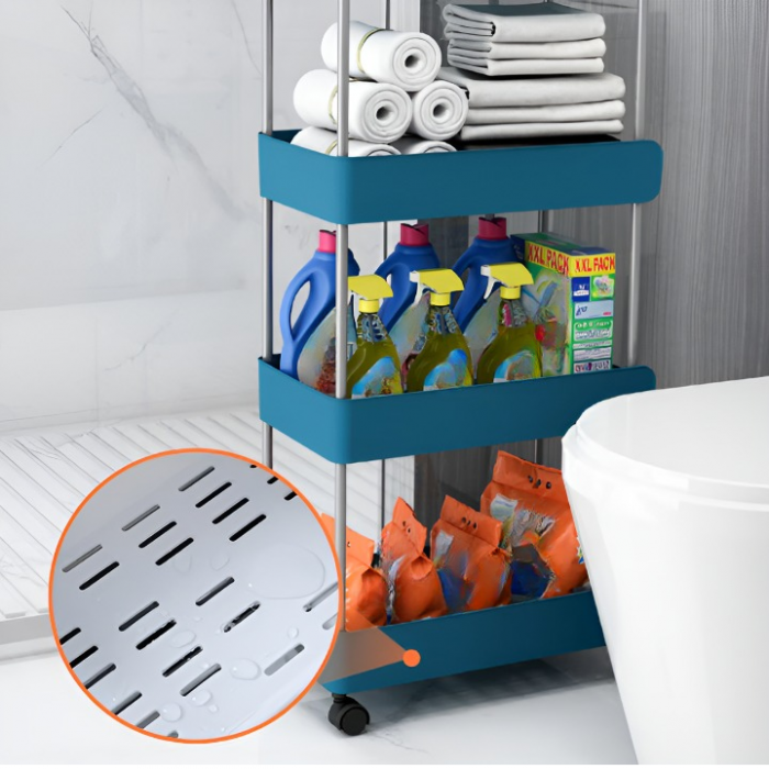 Raft de organizare pentru baie cu 4 etaje si roti, din plastic, Albastru, 40.5 x 23 x 93.5 cm [5]