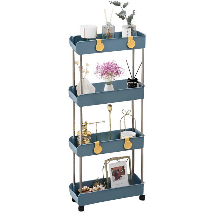 Raft de organizare pentru baie cu 4 etaje si roti, din plastic, Albastru, 40.5 x 23 x 93.5 cm [2]