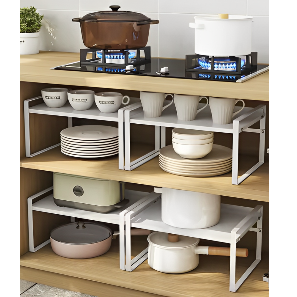 Raft extensibil pentru depozitare, ideal pentru baie sau bucătărie, Alb, 38-60 x 22 x 17.5 cm [3]