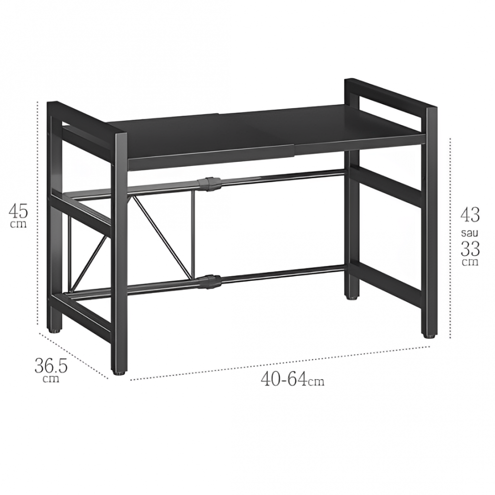 Raft extensibil pentru depozitare, multifunctional, Negru, 40-64 x 36.5 x 45 cm [2]