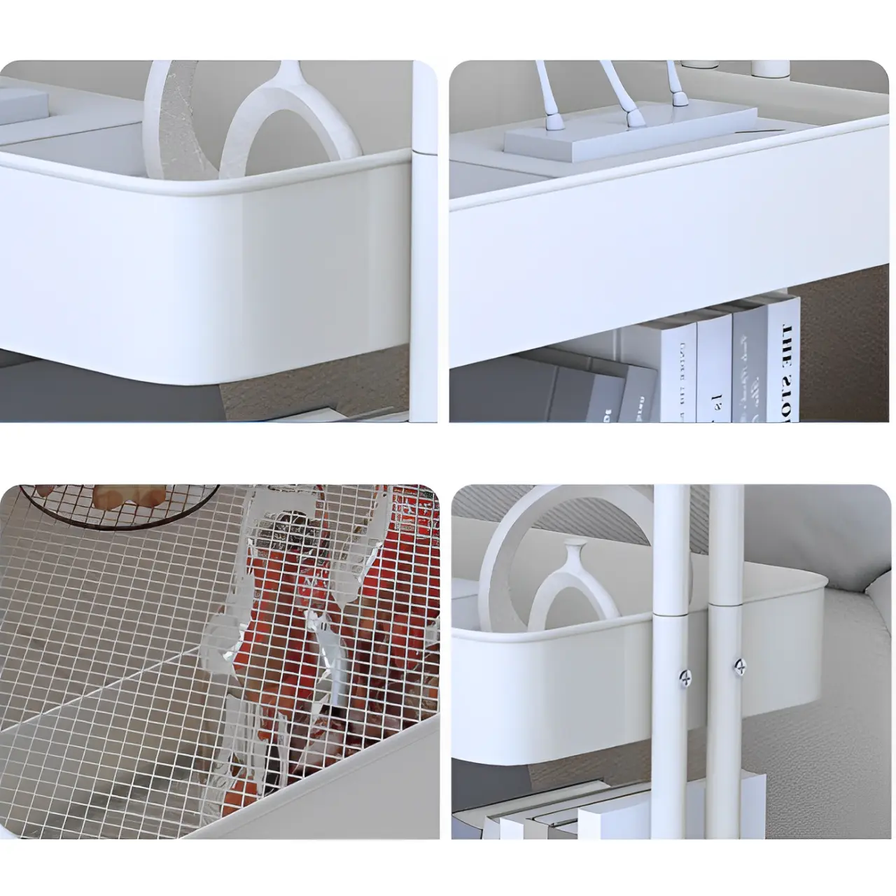 Raft metalic cu 3 compartimente, maner, roti, organizator, Herum, Alb, 42 x 37 x 85 cm [6]