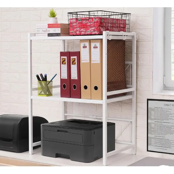 Raft metalic cuptor cu microunde, organizator bucatarie, multifunctional, cu 3 niveluri, extensibil, carlige metalice, Herum, 40-64 x 33 x 78 cm, alb [5]
