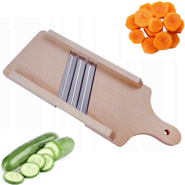 Razatoare din lemn cu 3 lame pentru varza, feliat legume, Maro, 43 x 15 cm [3]