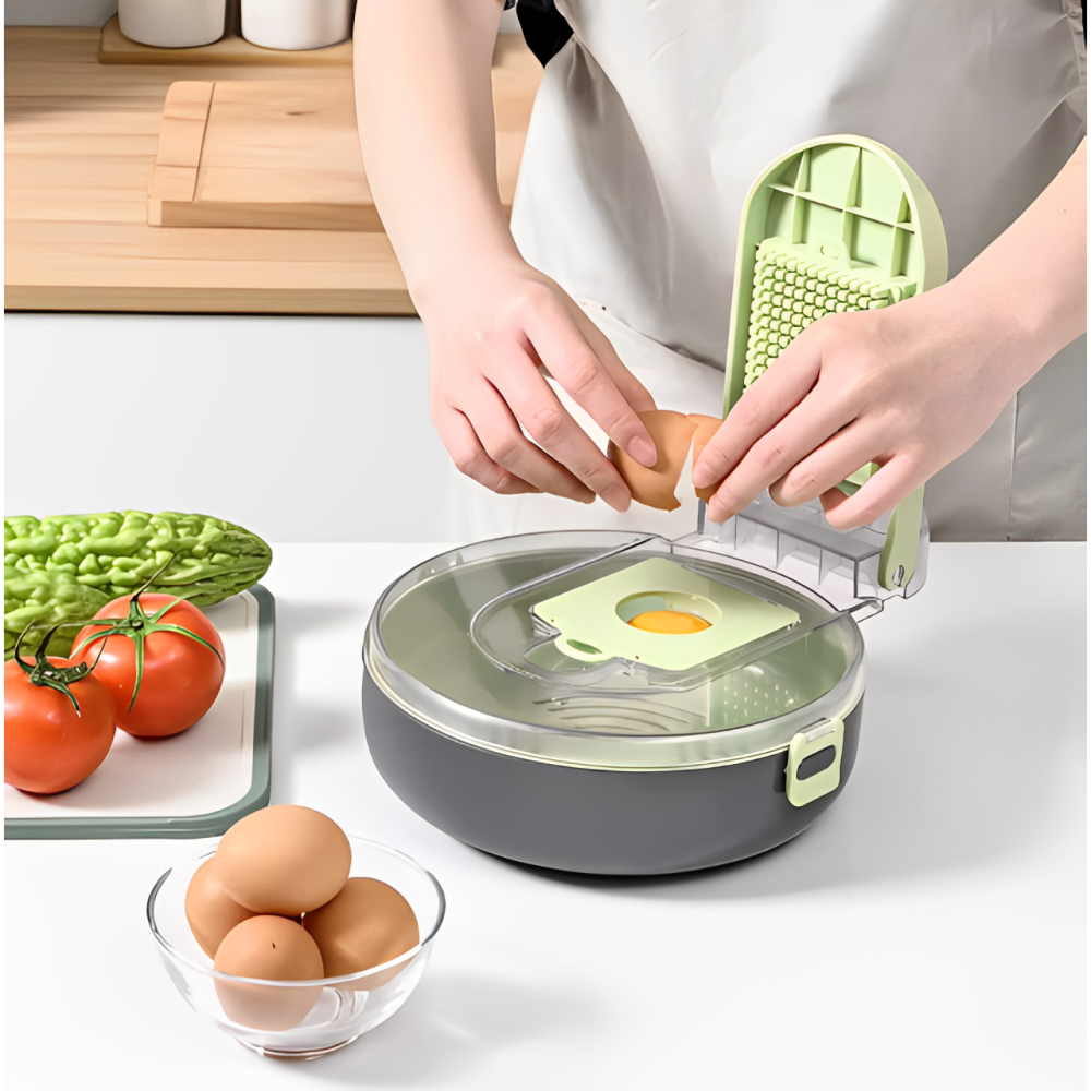 Razatoare multifunctionala pentru legume, cu accesorii pentru diferite tipuri de feliere, Verde/Gri, 29.5 x 22 x 9 cm [4]