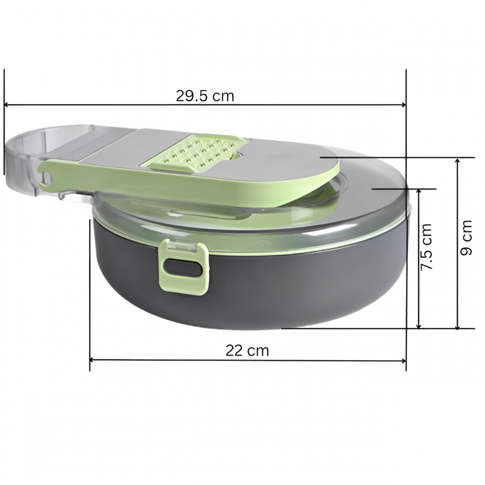 Razatoare multifunctionala pentru legume, cu accesorii pentru diferite tipuri de feliere, Verde/Gri, 29.5 x 22 x 9 cm [3]