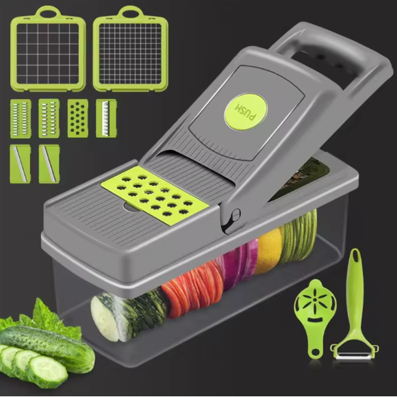 Razatoare pentru legume cu buton si accesorii, Gri/Verde, 33 x 10 x 12 cm [3]