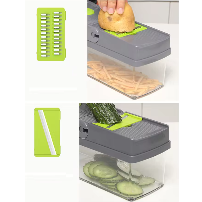 Razatoare pentru legume cu buton si accesorii, Gri/Verde, 33 x 10 x 12 cm [9]