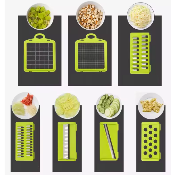 Razatoare pentru legume cu buton si accesorii, Gri/Verde, 33 x 10 x 12 cm [2]