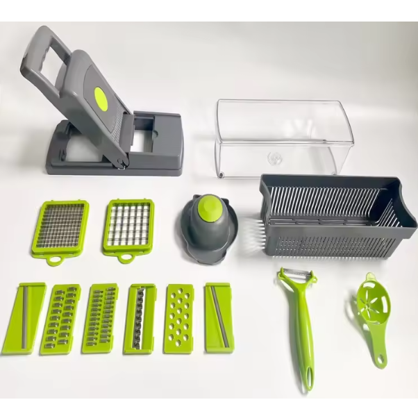 Razatoare pentru legume cu buton si accesorii, Gri/Verde, 33 x 10 x 12 cm [7]