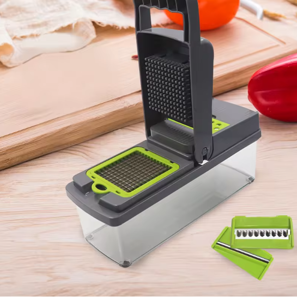 Razatoare pentru legume cu buton si accesorii, Gri/Verde, 33 x 10 x 12 cm [6]