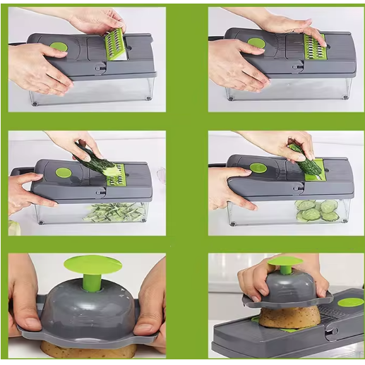Razatoare pentru legume cu buton si accesorii, Gri/Verde, 33 x 10 x 12 cm [5]