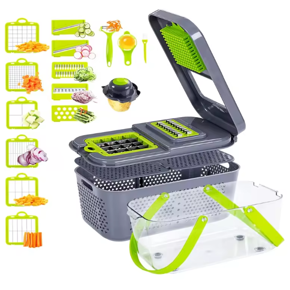 Razatoare pentru legume cu toarte si accesorii, Gri/Verde, 27 x 16 x 15 cm [7]