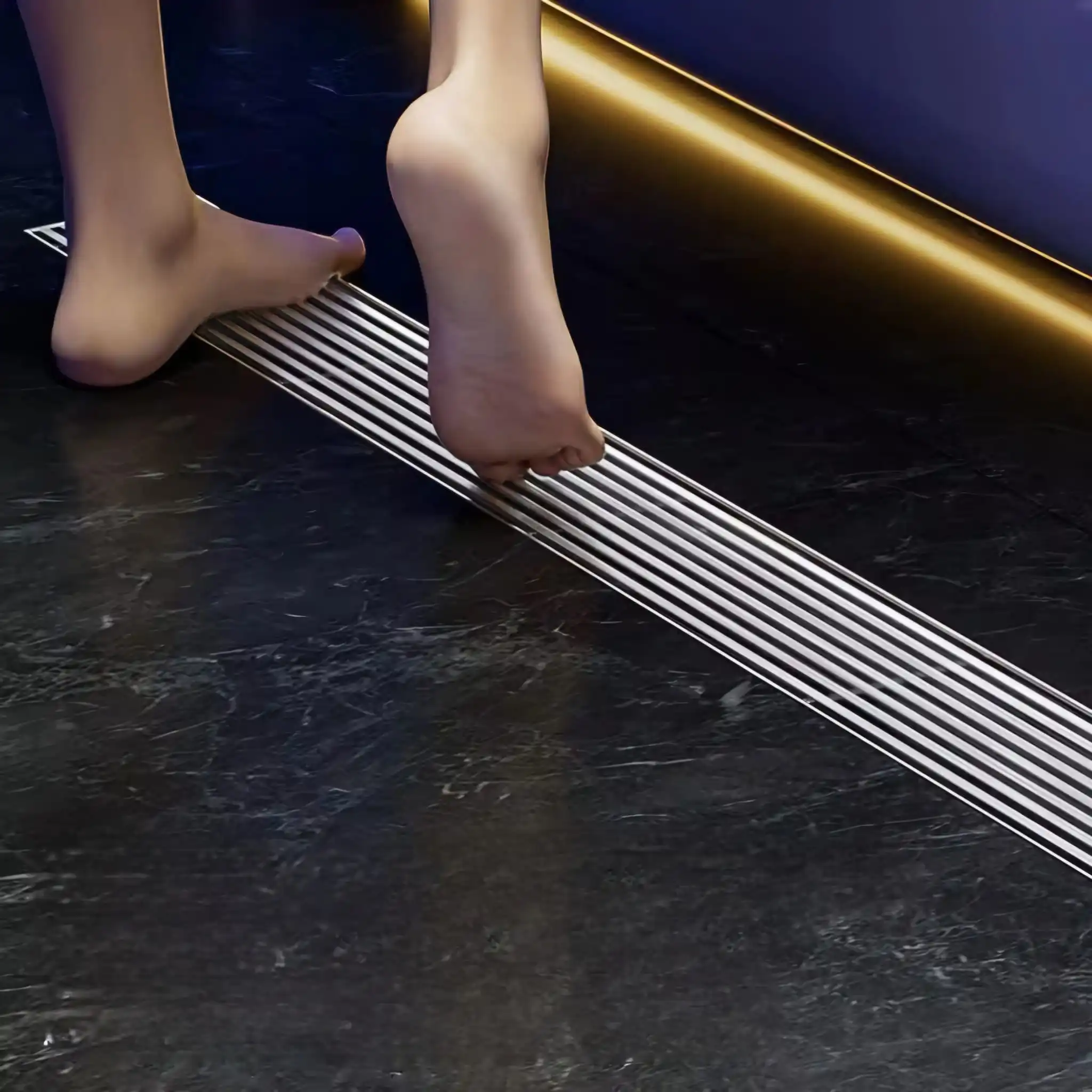 Rigola de dus, pe podea, liniara, din inox, set complet necesar instalarii,culoare cromata, 57 x 400 mm [4]