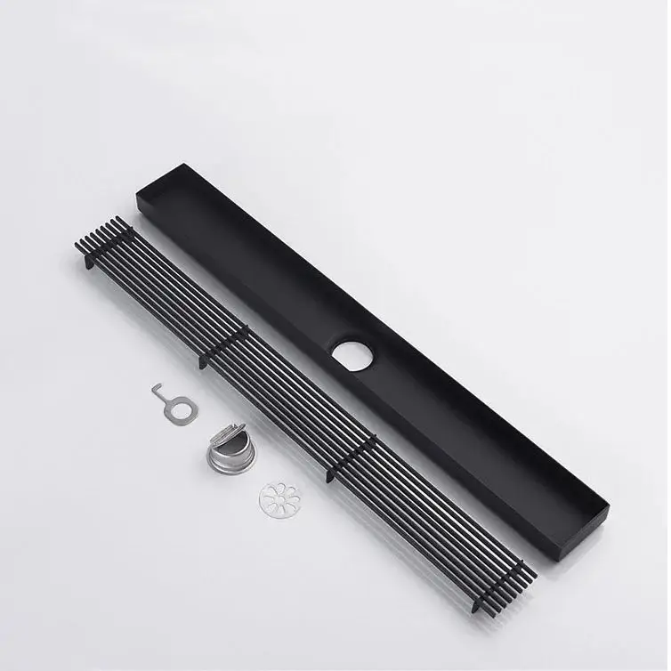 Rigola de dus, pe podea, liniara, din inox, set complet necesar instalarii,negru, 57 x 600 mm [4]