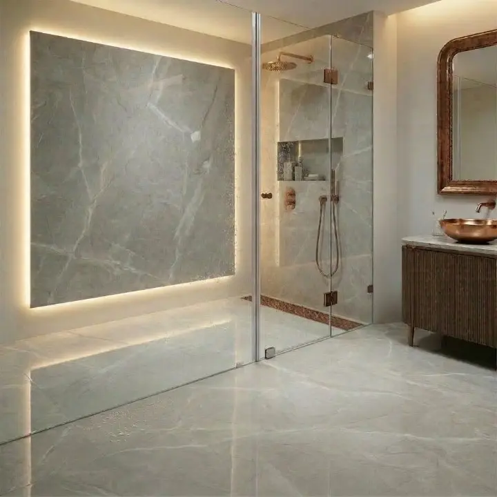 Rigola de dus, pe podea, liniara, din inox, set complet necesar instalarii, Rose-Gold, 57 x 500 mm [4]