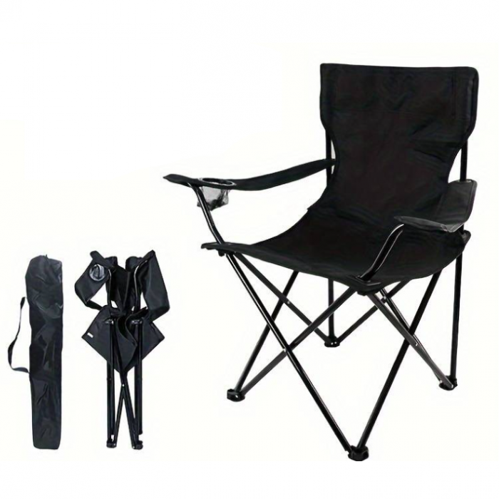 Scaun pliabil pentru picnic sau pescuit, cadru metalic, Negru, 52 x 85 x 85 cm [3]
