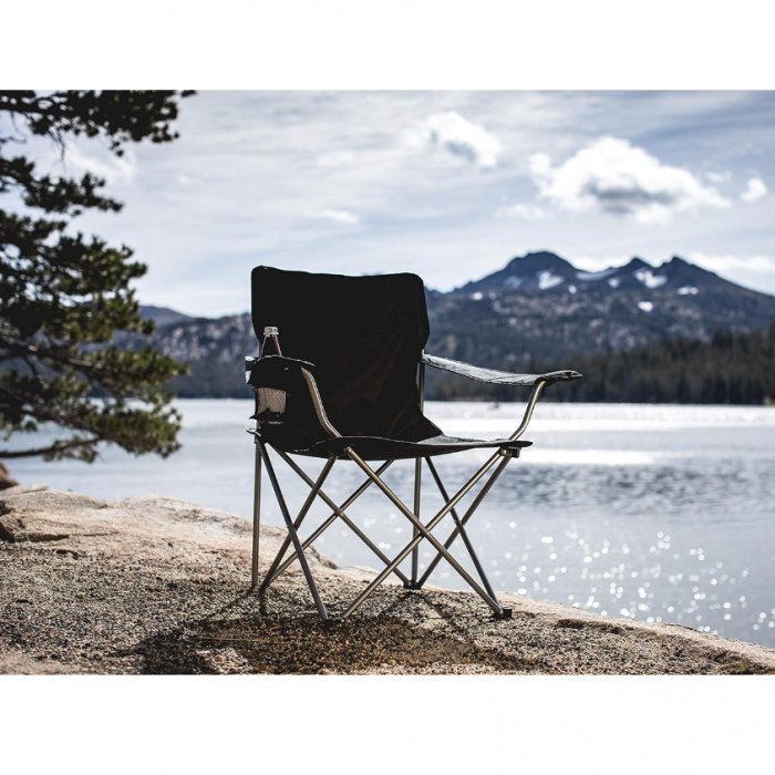 Scaun pliabil pentru picnic sau pescuit, cadru metalic, Negru, 52 x 85 x 85 cm [8]