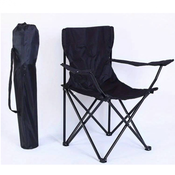 Scaun pliabil pentru picnic sau pescuit, cadru metalic, Negru, 52 x 85 x 85 cm [4]