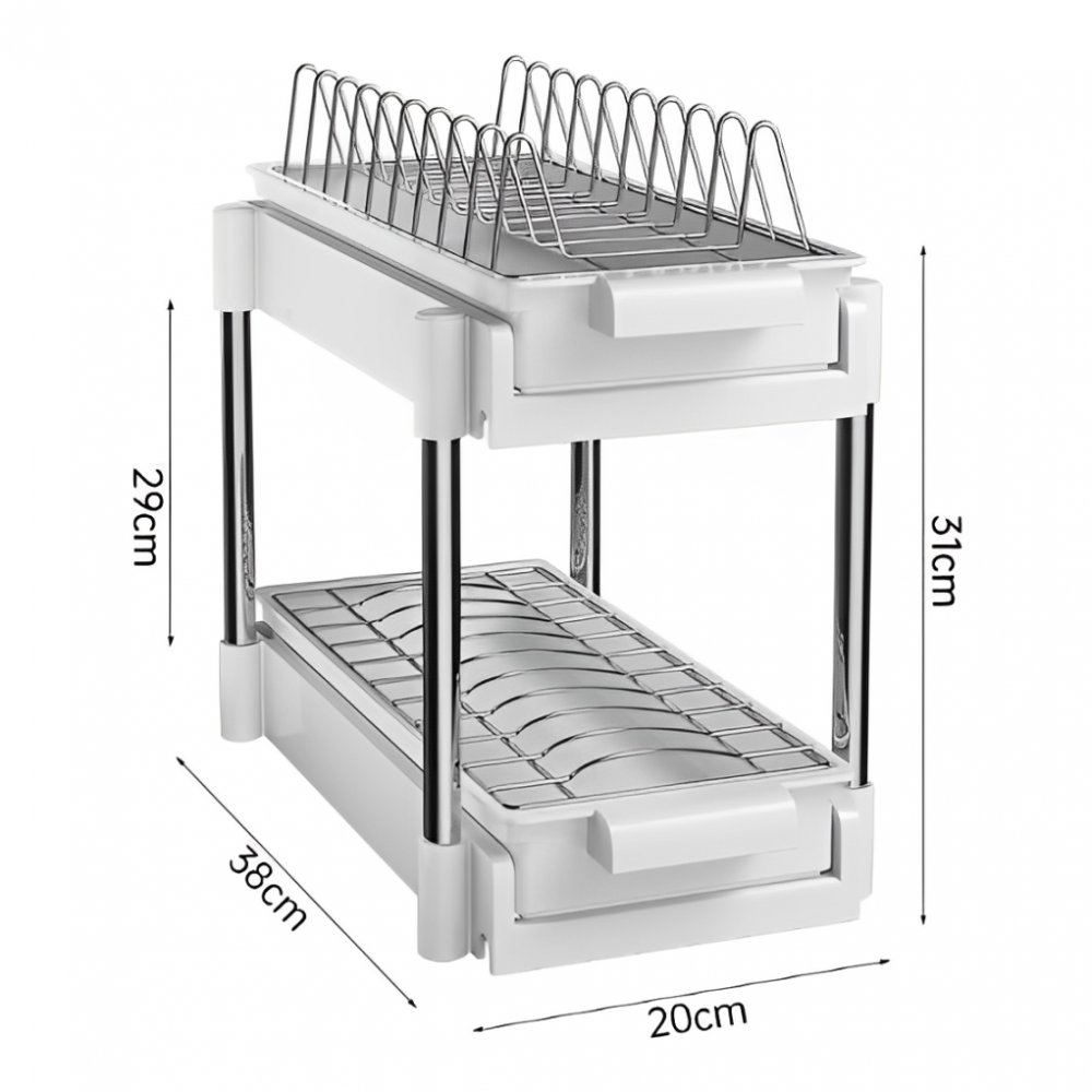 Scurgator de vase cu tavite de scurgere, glisante, 2 niveluri, Alb, 38 x 20 x 31 cm [3]