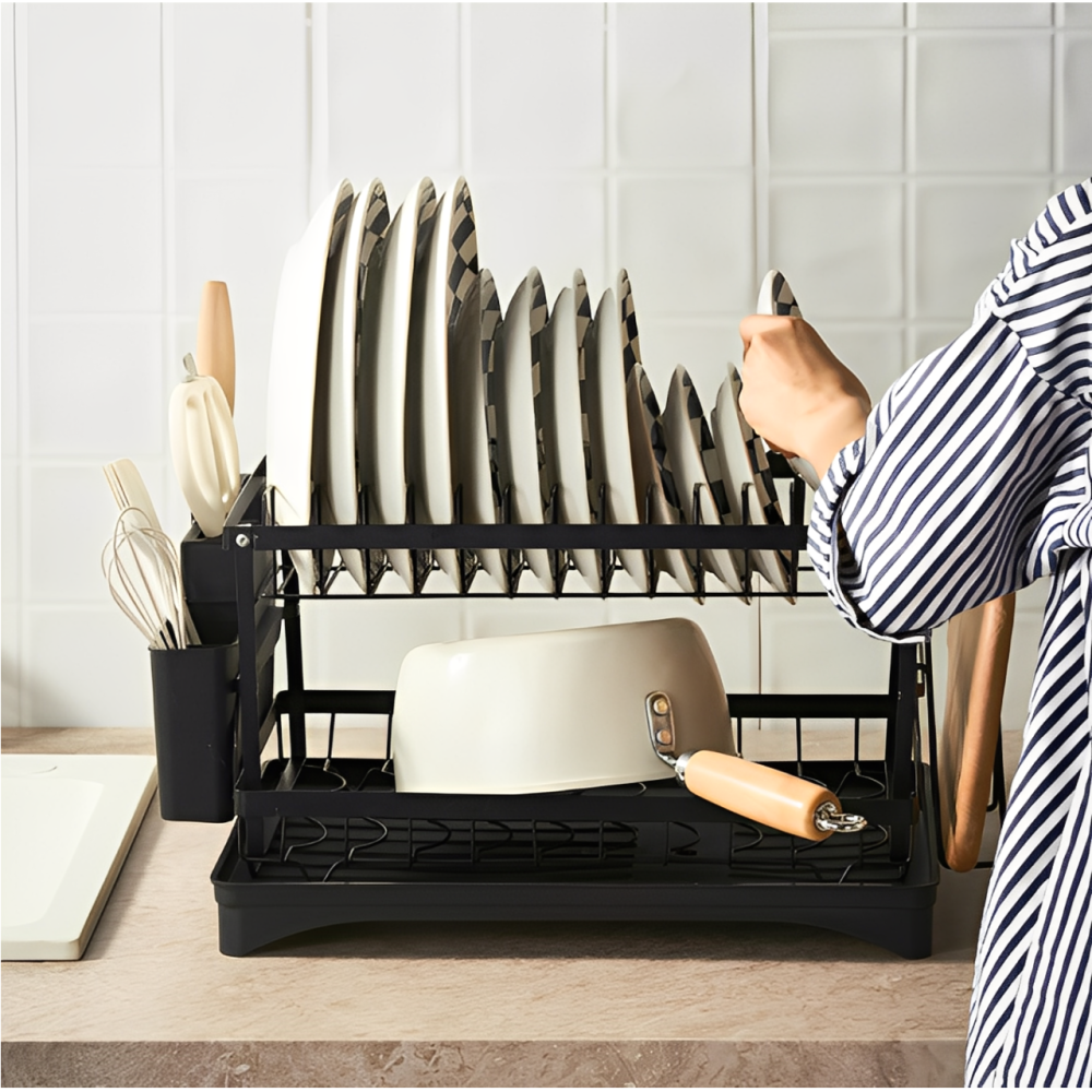 Scurgator de vase metalic, cu 2 niveluri, tava din plastic, accesorii, Negru, 32 x 30 x 42 cm [5]