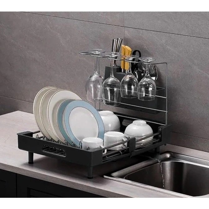Scurgator vase cu suport pentru pahare, extensibil, cu fanta pentru scurgerea apei, Negru, 32-47 x 34 x 38.5 cm [4]