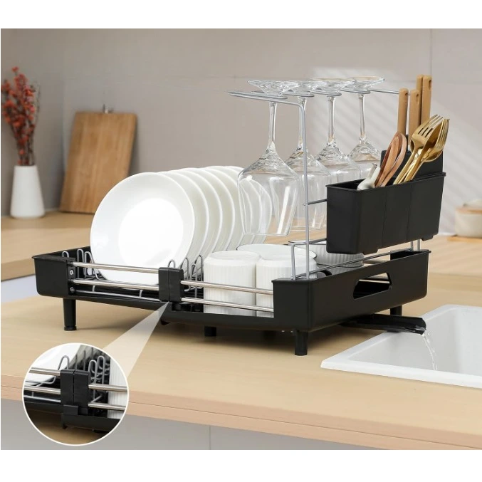 Scurgator vase cu suport pentru pahare, extensibil, cu fanta pentru scurgerea apei, Negru, 32-47 x 34 x 38.5 cm [6]
