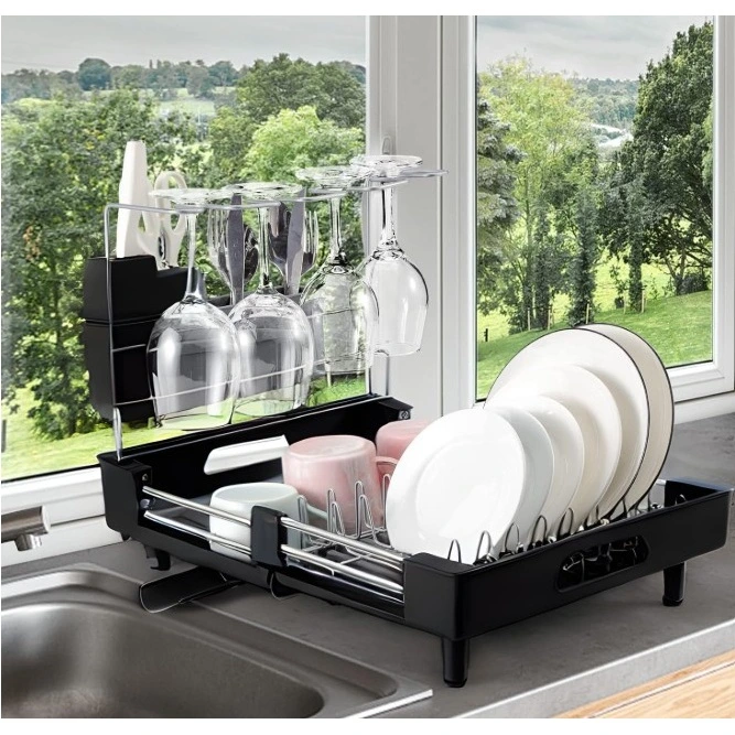 Scurgator vase cu suport pentru pahare, extensibil, cu fanta pentru scurgerea apei, Negru, 32-47 x 34 x 38.5 cm [3]