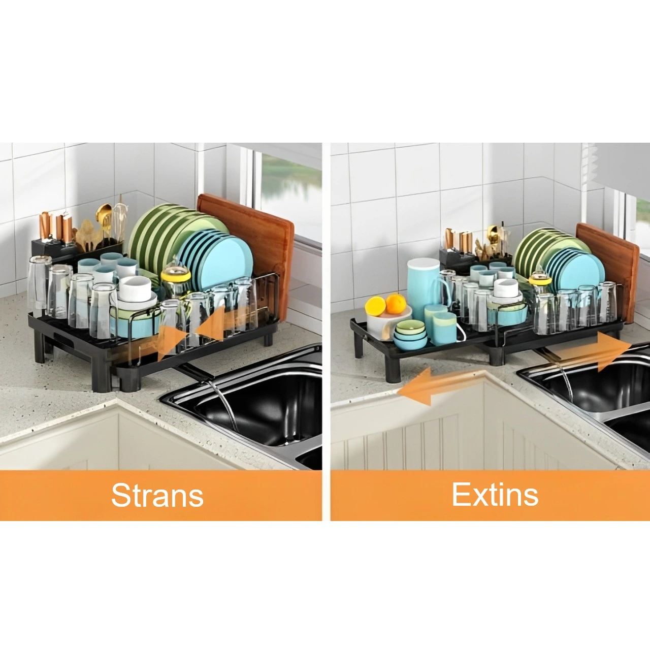 Scurgator vase cu suport pentru tocator, extensibil, cu fanta pentru scurgerea apei, Negru, 43-70 x 30 x 20.5 cm [5]