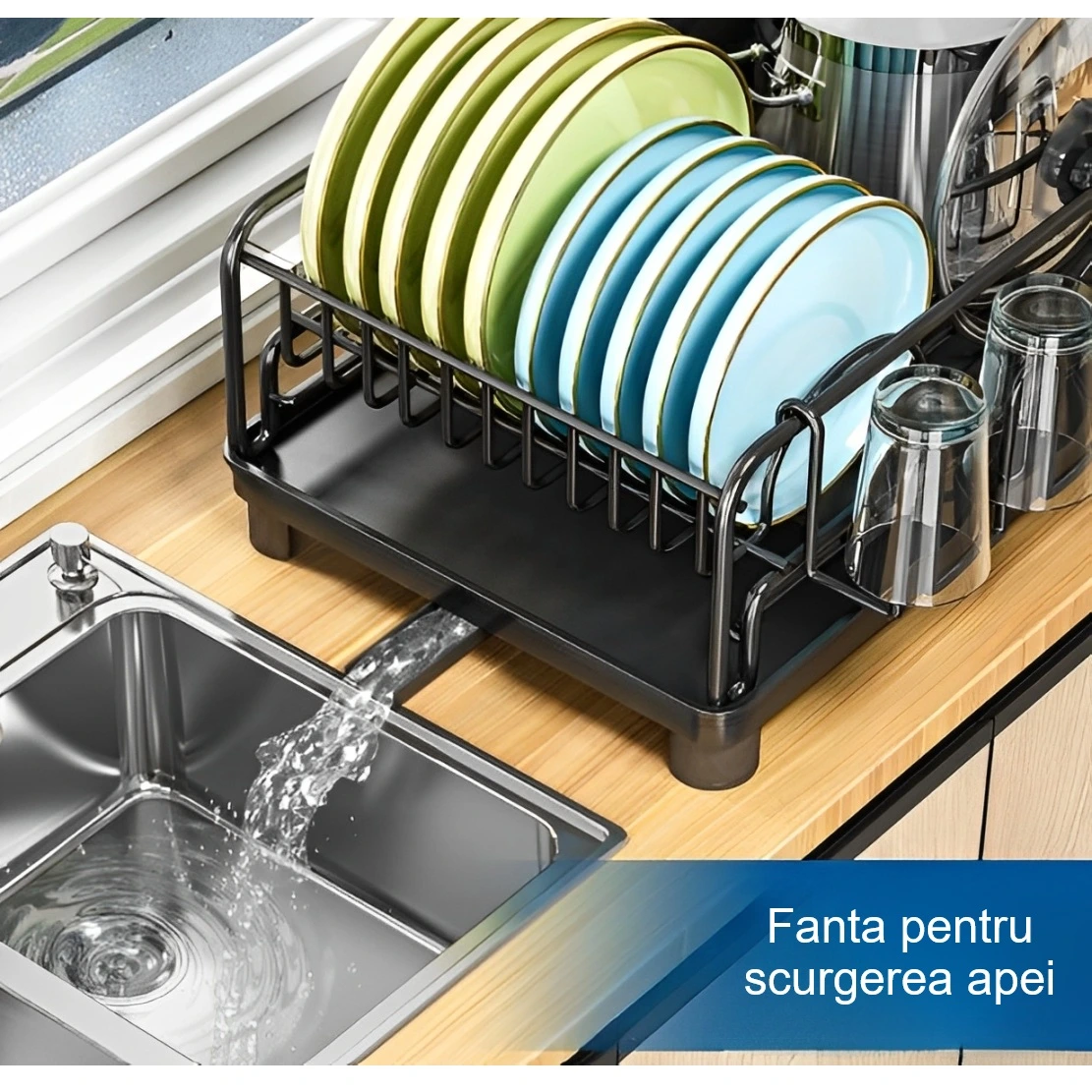 Scurgator vase cu suport pentru tocator, extensibil, cu fanta pentru scurgerea apei, Negru, 43-70 x 30 x 20.5 cm [3]