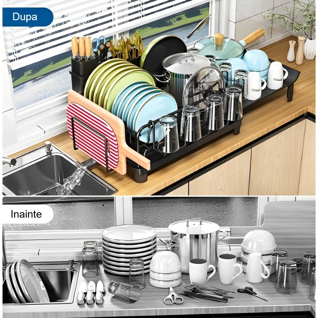 Scurgator vase cu suport pentru tocator, extensibil, cu fanta pentru scurgerea apei, Negru, 43-70 x 30 x 20.5 cm [6]