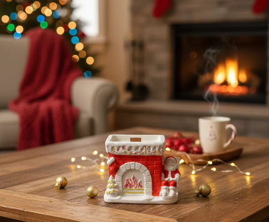 Semineu color din ceramica, cu lumanare parfumata in interior, HANDMADE, ceara naturala din soia, fitil din lemn [2]