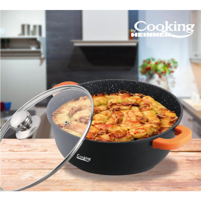 Semioala din aluminiu cu capac, Cooking by Heinner, Dark Line, Negru, 18.5 l [3]