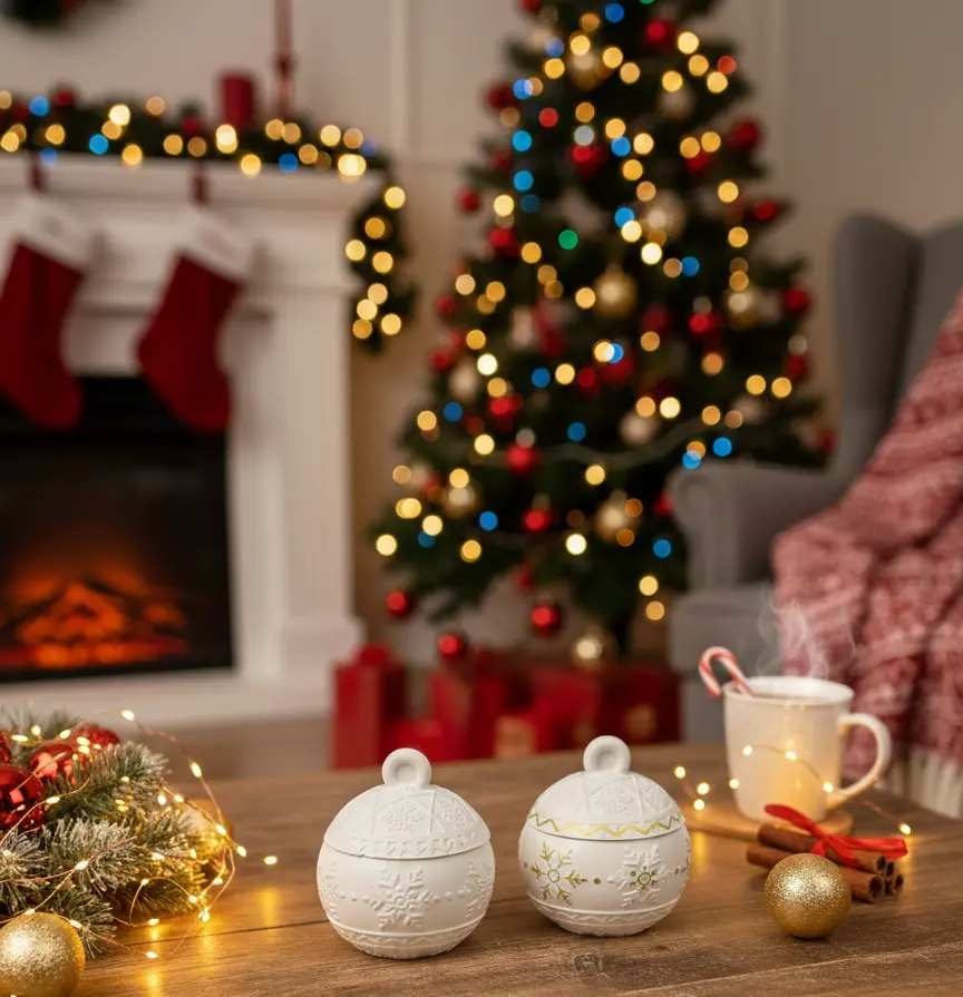 Set 2 globuri din ceramica, lumanare parfumata in interior, HANDMADE, ceara naturala din soia, fitil din lemn [2]