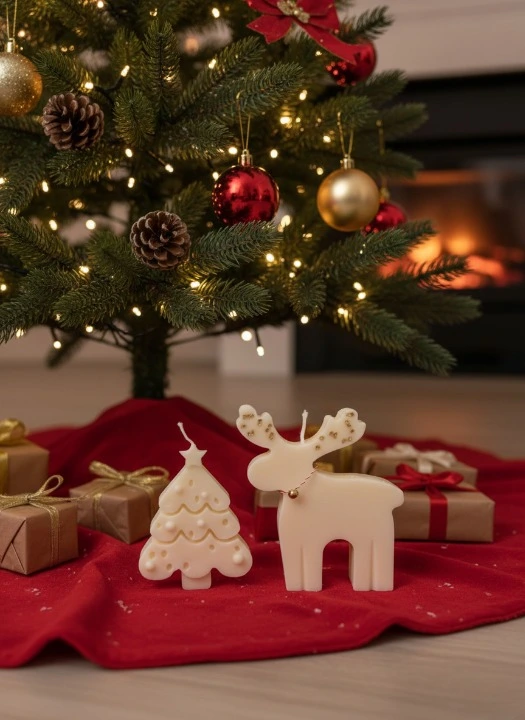 Set 2 lumanari parfumate, HANDMADE, ceara naturala din soia, fitil din bumbac, Ren si Brad, 8 cm [2]