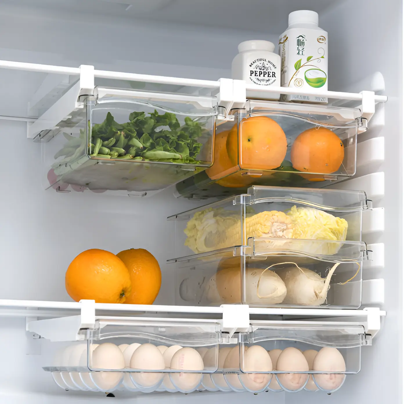 Set 2 recipiente pentru depozitarea alimentelor, prindere de raftul frigiderului, Transparent, 30 x 19.8 x 9.5 cm [4]