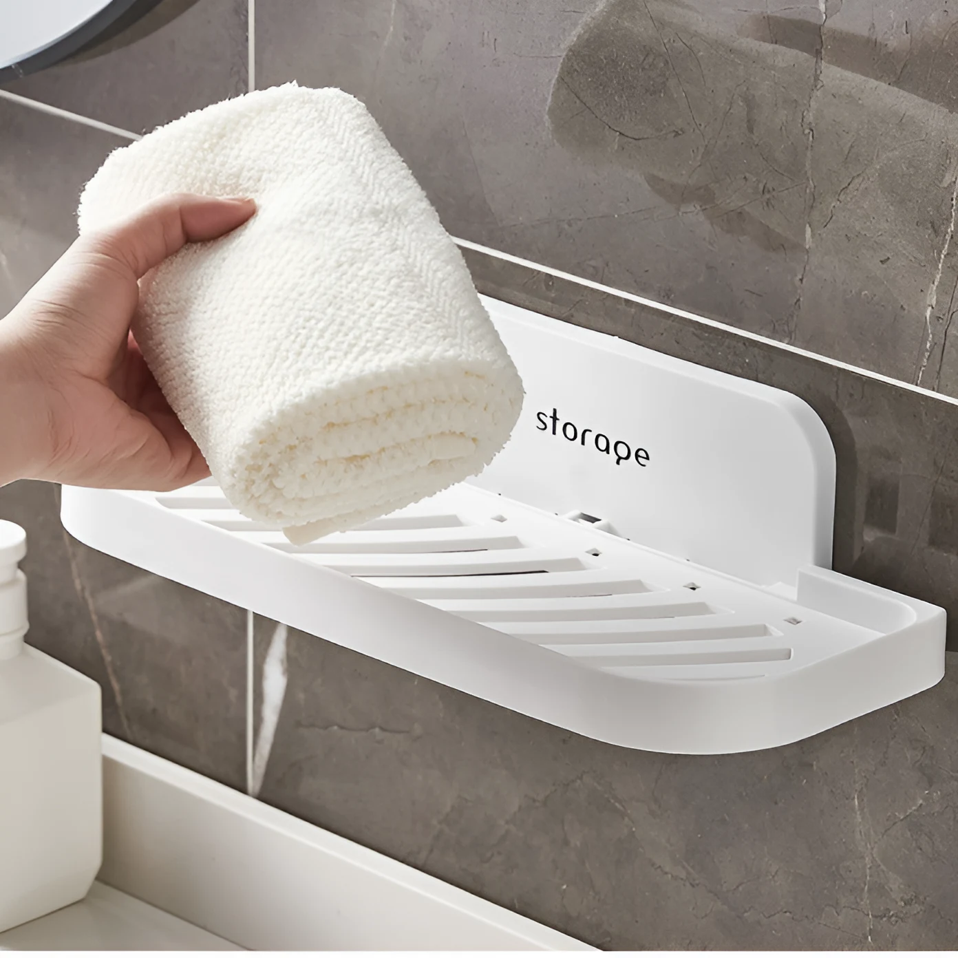 Set 2 suporturi autoadezive, pliabile, din plastic, pentru baie, Alb, 36 x 15.3 x 8.7 cm [4]