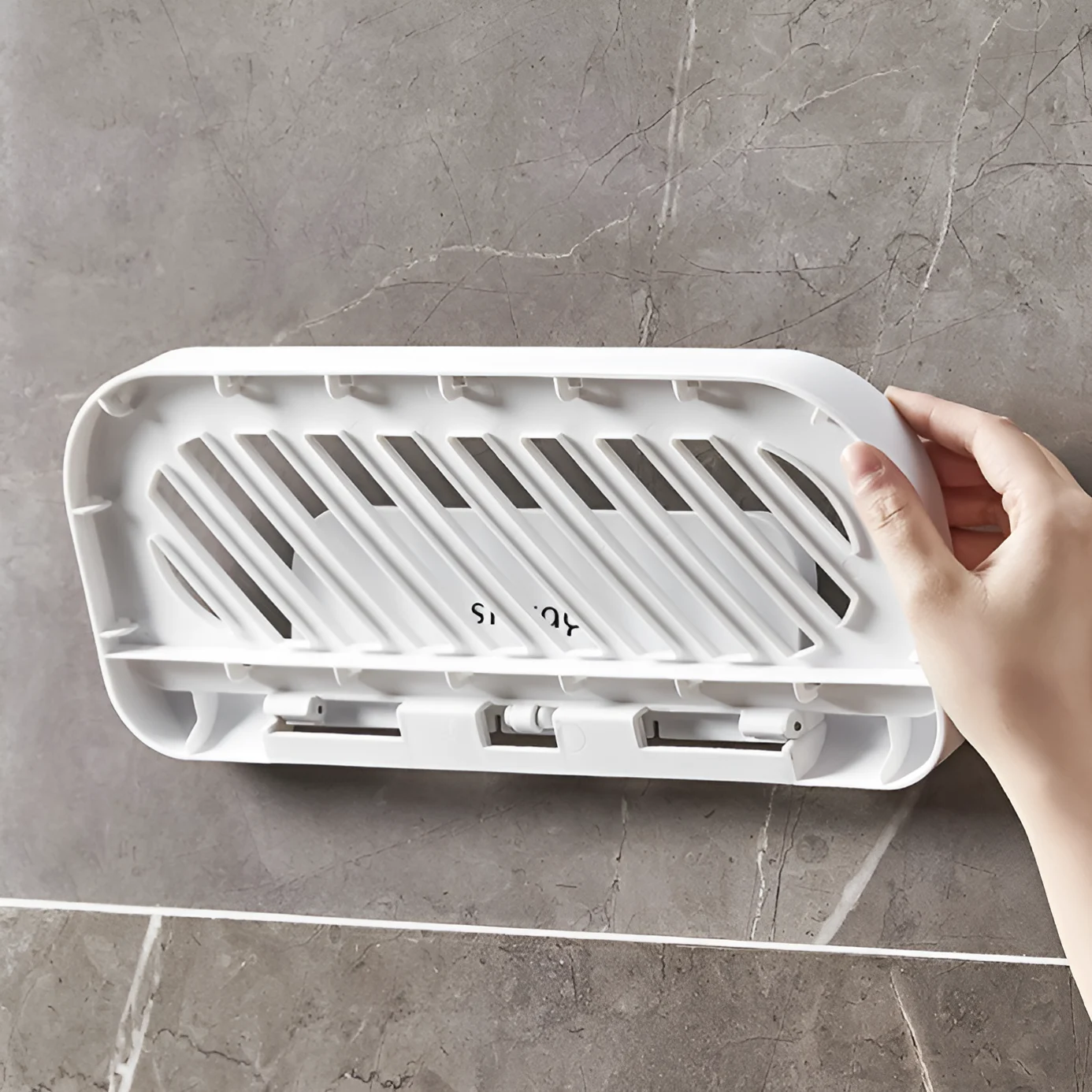 Set 2 suporturi autoadezive, pliabile, din plastic, pentru baie, Alb, 36 x 15.3 x 8.7 cm [2]