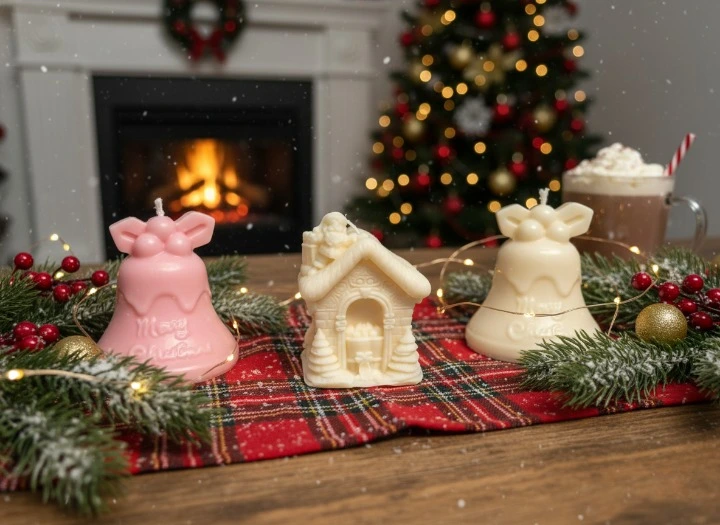 Set 3 lumanari parfumate, HANDMADE, ceara naturala din soia, fitil din bumbac, Clopotei si Casa, 7.5 cm [2]