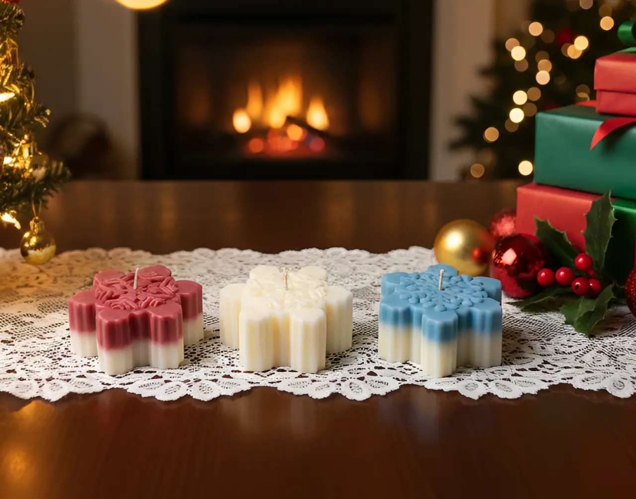 Set 3 lumanari parfumate, HANDMADE, ceara naturala din soia, fitil din bumbac, Fulg de zapada, 7.5 cm [2]