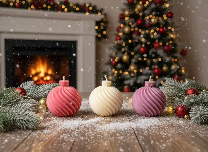 Set 3 lumanari parfumate, HANDMADE, ceara naturala din soia, fitil din bumbac, Globuri, 7 cm [2]