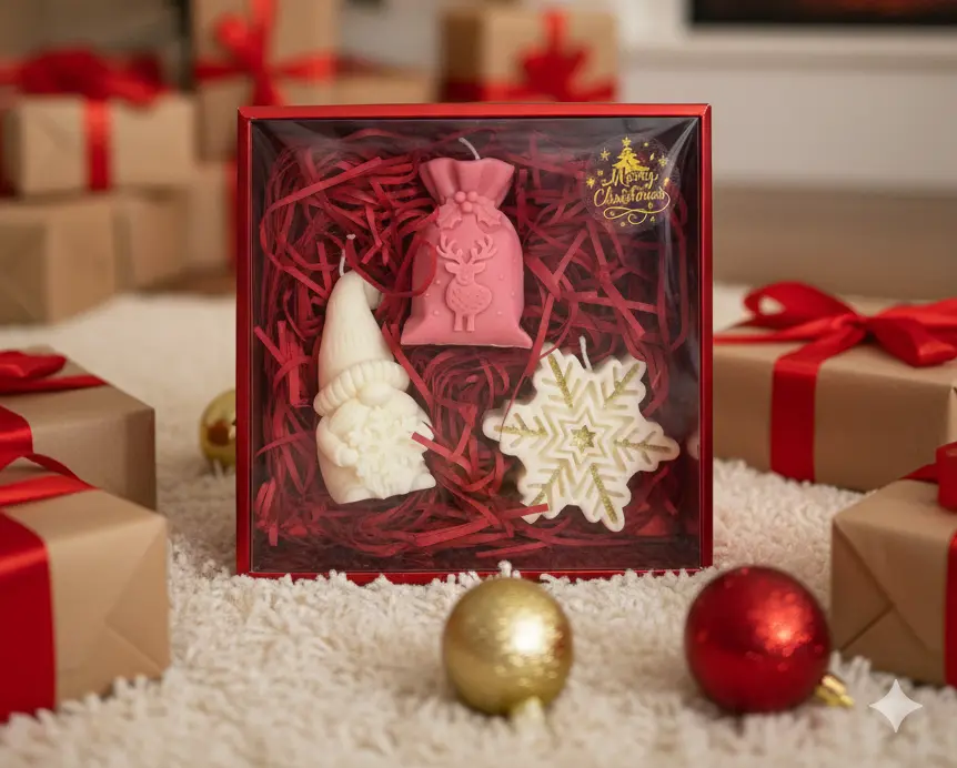 Set 3 lumanari parfumate, HANDMADE, ceara naturala din soia, fitil din bumbac, Spiridus, Sac si Fulg, 7.5 cm [1]