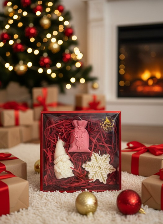 Set 3 lumanari parfumate, HANDMADE, ceara naturala din soia, fitil din bumbac, Spiridus, Sac si Fulg, 7.5 cm [3]