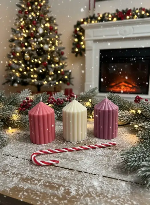 Set 3 lumanari parfumate,o e decoratiune din plastic, HANDMADE, ceara naturala din soia, fitil din bumbac, 7 cm [2]