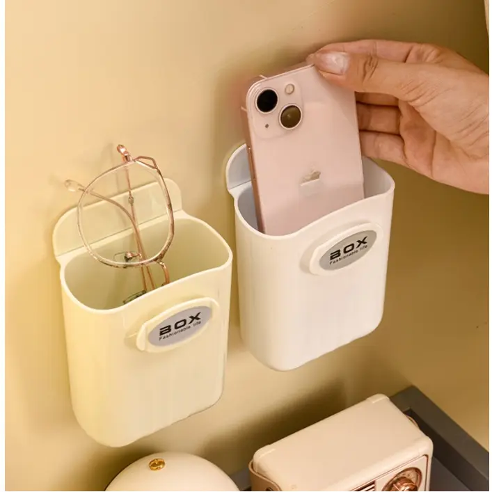Set 3 suporturi autoadezive, pentru depozitare, organizare, pentru accesorii mici, Crem, 8.5 x 4.5 x 10.5 cm [4]