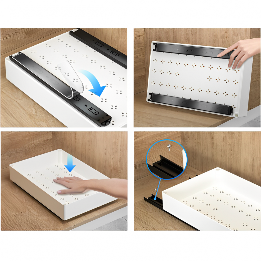 Set 3 tavi din plastic, glisante, cu sina autoadeziva, Alb/Negru [3]