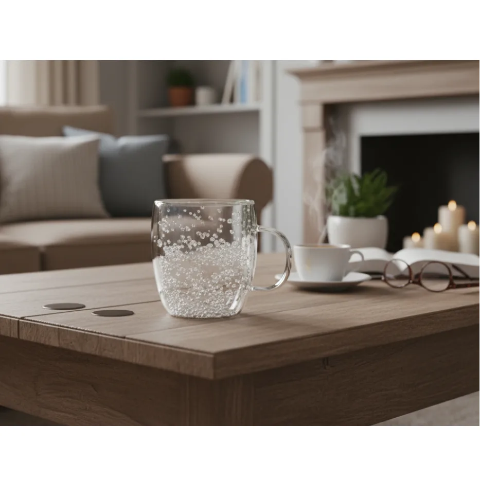 Set 4 cani cu pereti dubli,cu pietricele albe, din sticla, termorezistente, Transparent, 350 ml [3]