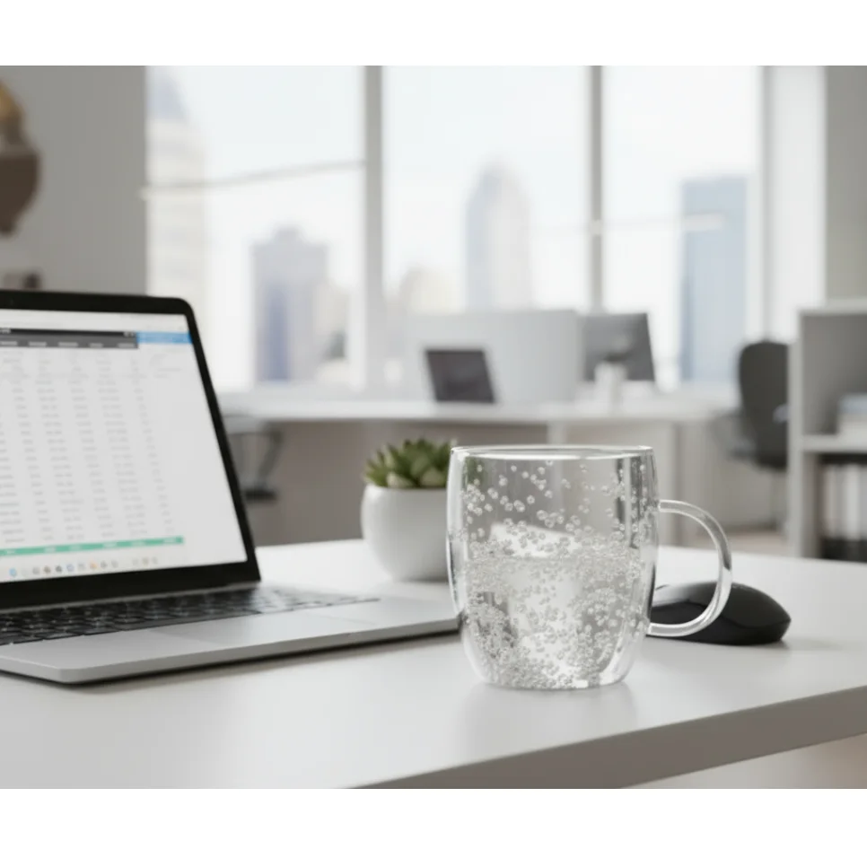 Set 4 cani cu pereti dubli,cu pietricele albe, din sticla, termorezistente, Transparent, 350 ml [4]